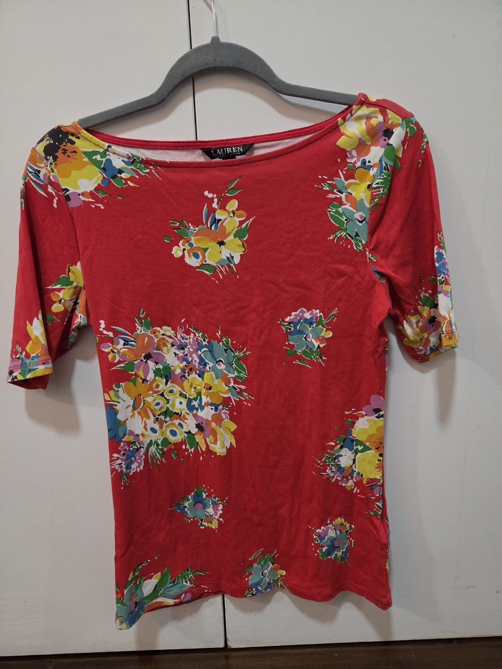 Ralph Lauren Red Floral Scoop-Neck Short Sleeve Top